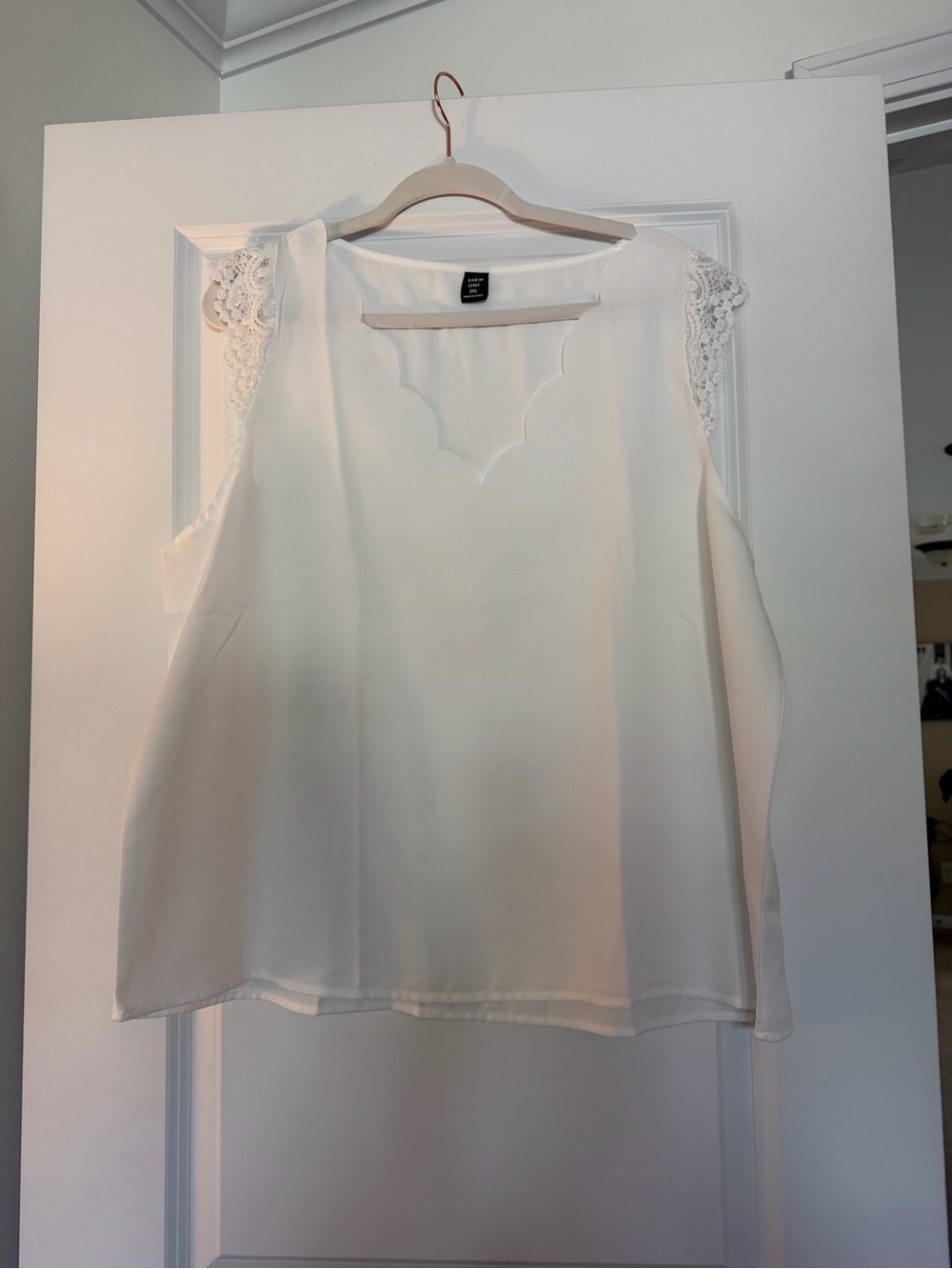 SHEIN White Lace-Trim Scallop Neck Sleeveless Camisole
